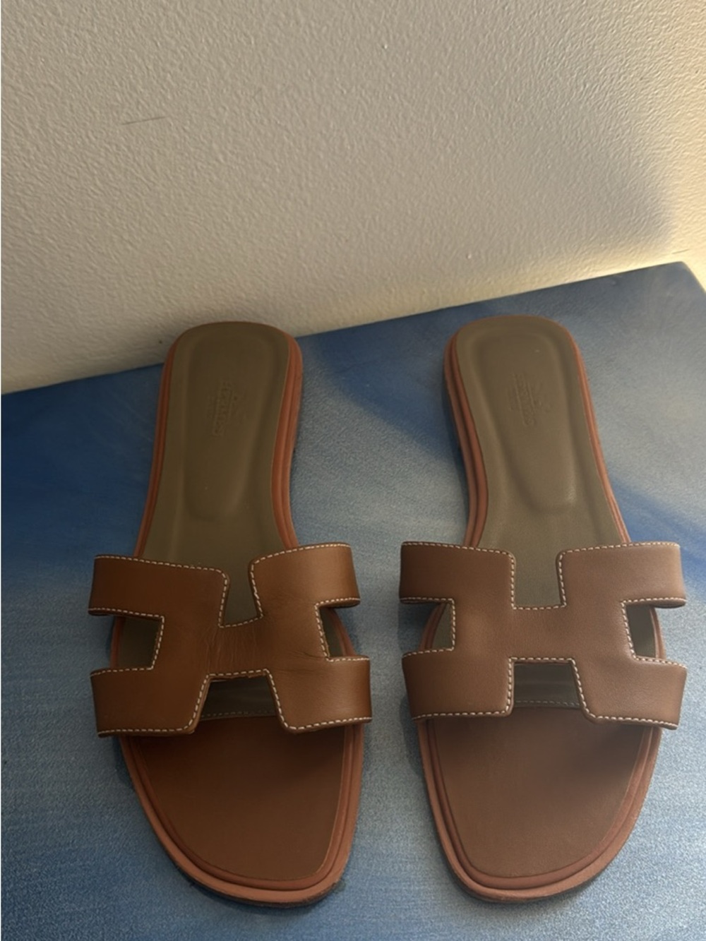 Brown Leather Slide Sandals